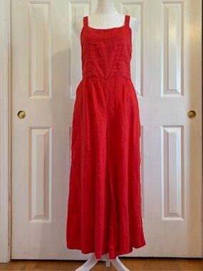 Cynthia Rowley Red 100% Linen Cropped Wide Leg Jumpsuit Size 6